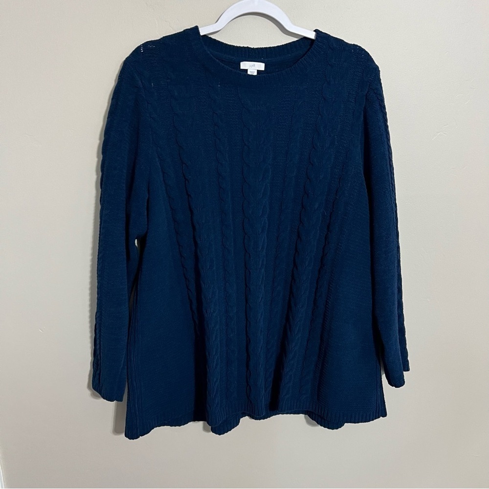 J Jill Blue Chenille Cable Knit Sweater size large petite
